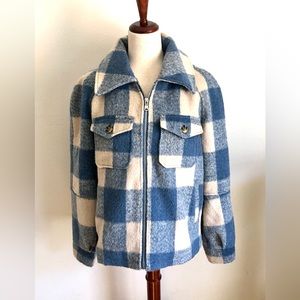 Avec Les Filles Blue Plaid Zippered Coat Jacket Shacket